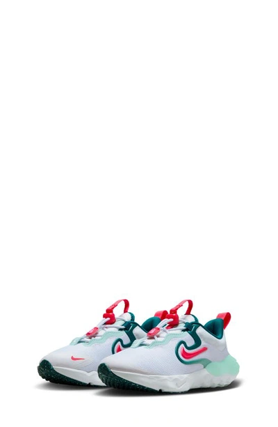 Nike Kids' Run Flow Toggle Sneaker In White/ Red/ Jade/ Geode Teal