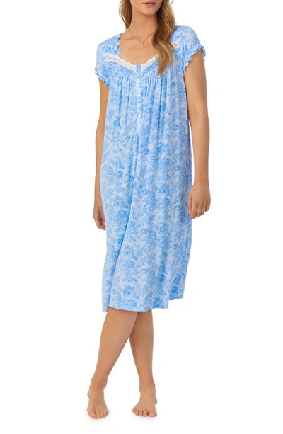 Eileen West Cap Sleeve Waltz Nightgown In Blue Floral