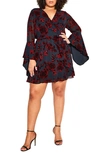 City Chic Ariarne Floral Long Sleeve Dress In Steel Rose