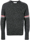 Thom Browne Intarsia Stripe Classic Mohair Tweed Crewneck Pullover In Grey