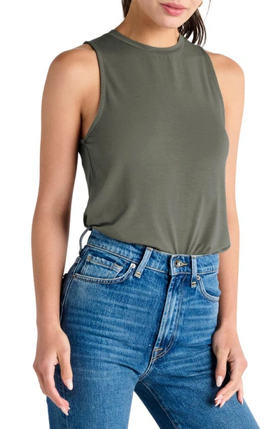 Splendid Curve Hem Tank In Vintage Olive Branch