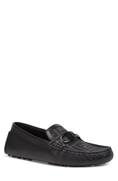 Fendi Men's Ff-buckle Leather Driving Shoes In F0tuy-grey Black Black