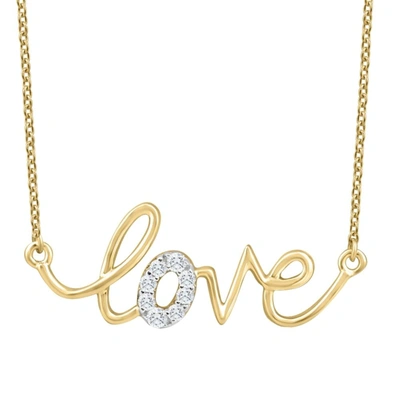 Pompeii3 1/10ct Diamond Love Pendant Scrip Yellow Gold Lab Grown Women's 18" Necklace In Multi