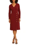 Maggy London V-neck Long Sleeve Midi Dress In Zindandel