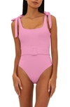 Beach Riot Sydney Belted One-piece Swimsuit In Prism Pink