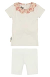 Maniere Babies' Cotton Blend Top & Shorts Set In White/ Rose