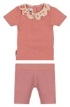 Maniere Babies' Cotton Blend Top & Shorts Set In Rose