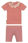 Maniere Babies' Manière Cotton Blend Top & Shorts Set In Rose