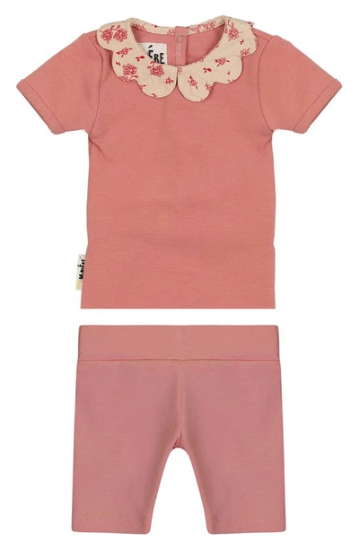 Maniere Babies' Cotton Blend Top & Shorts Set In Rose