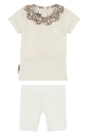 Maniere Babies' Cotton Blend Top & Shorts Set In White/ Navy