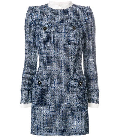 Alessandra Rich Navy Fitted Tweed Dress