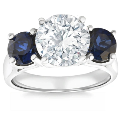 Pompeii3 Certified 5.03ct Diamond & Blue Sapphire Engagement Ring 14k Gold Lab Grown In Multi