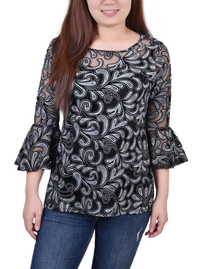 Ny Collection Petites Womens Printed Elbow Sleeve Blouse In Multi