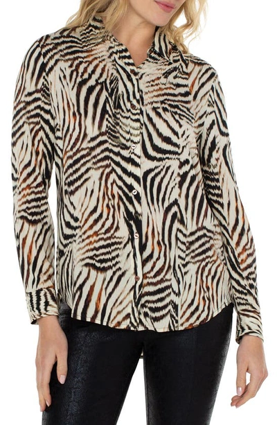 Liverpool Los Angeles Abstract Animal Print Button-up Shirt In All Over Patchwork