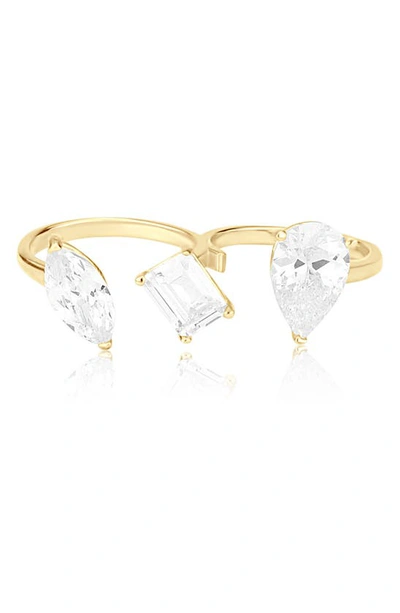 Shymi Cubic Zirconia Two Finger Ring In Gold