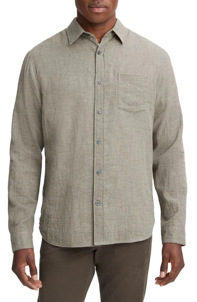 Vince Double Face Cotton Button-up Shirt In Heather Limestone