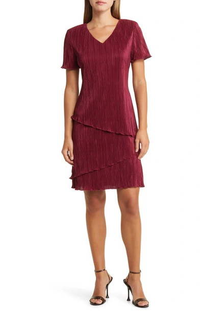 Connected Apparel Pliss Tiered Dress In Merlot | ModeSens