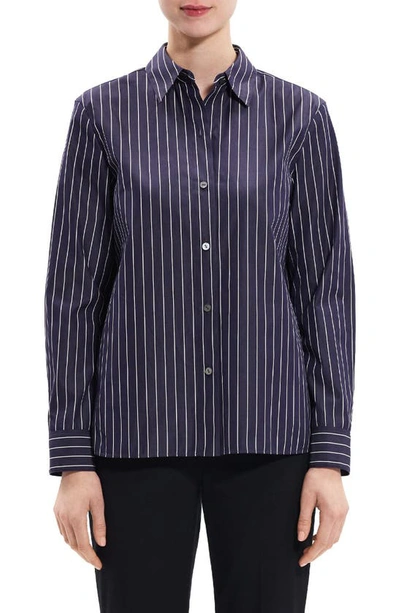 Theory Stripe Button-up Shirt In Blue