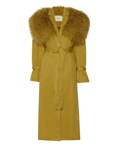 Lapointe Denim Relaxed Trench With Mongolian In Moss