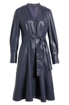 Kobi Halperin Fontana Belted Faux Leather Midi Dress In Navy