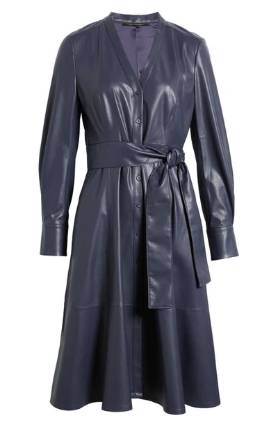 Kobi Halperin Fontana Belted Faux Leather Midi Dress In Navy