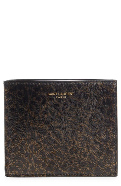 Saint Laurent Paris East/west Leopard-print Leather Wallet In Black/ Gold/ Black