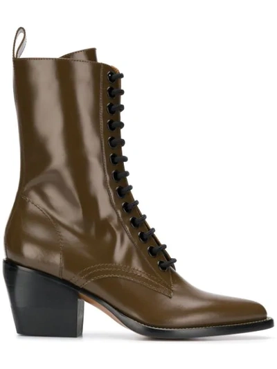Chloé Point-toe Lace-up Leather Boots In 22z Marron