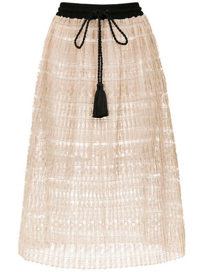 À La Garçonne Lace Midi Skirt In Neutrals