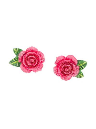 Dolce & Gabbana Rose Clip-on Earrings In Pink