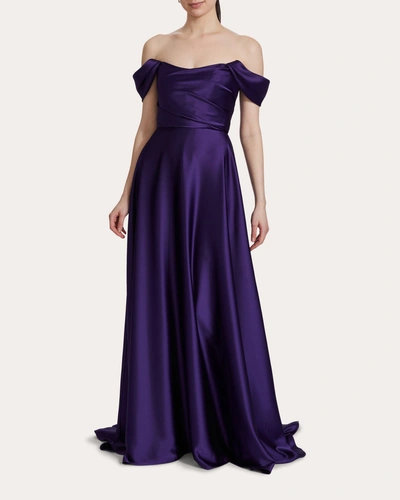 Amsale Women's Satin Draped Off-shoulder Gown In Purple