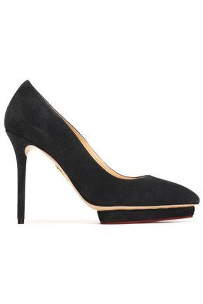 Charlotte Olympia Woman Suede Platform Pumps Charcoal