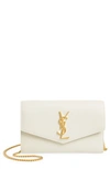 Saint Laurent Uptown Pebbled Calfskin Leather Wallet On A Chain In Blanc Vintage