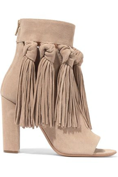 Chloé Tasseled Suede Ankle Boots In Beige