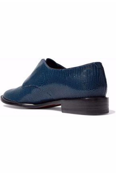 Robert Clergerie Lizard-effect Leather Brogues In Navy