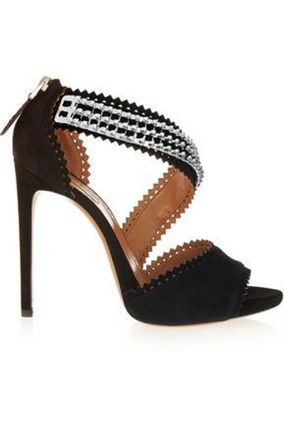Alaïa Embellished Laser-cut Suede Sandals In Black