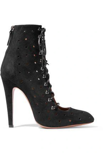 Alaïa Woman Lace-up Laser-cut Suede Ankle Boots Black