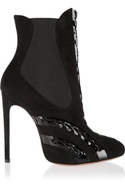 Alaïa Woman Patent Leather-paneled Suede Ankle Boots Black