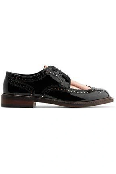 Robert Clergerie Roelk Cutout Metallic Patent-leather Brogues In Black