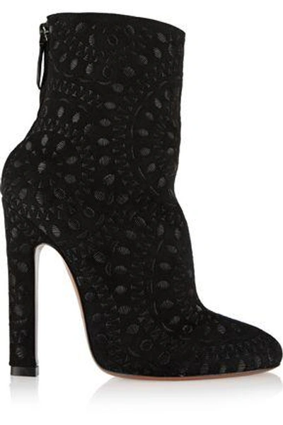 Alaïa Woman Embroidered Suede Ankle Boots Black