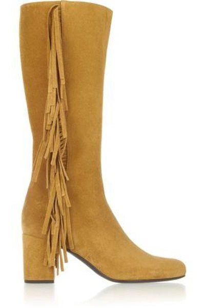 Saint Laurent Fringed Suede Boots In Tan