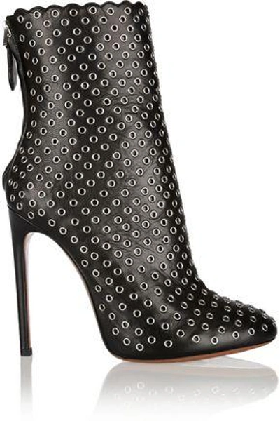 Alaïa Woman Eyelet-embellished Leather Ankle Boots Black