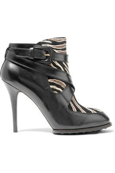 Tod's Zebra-print Calf Hair-paneled Leather Ankle Boots In Animal Print