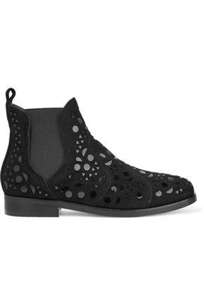 Alaïa Patent Leather-appliquéd Suede Chelsea Boots In Black