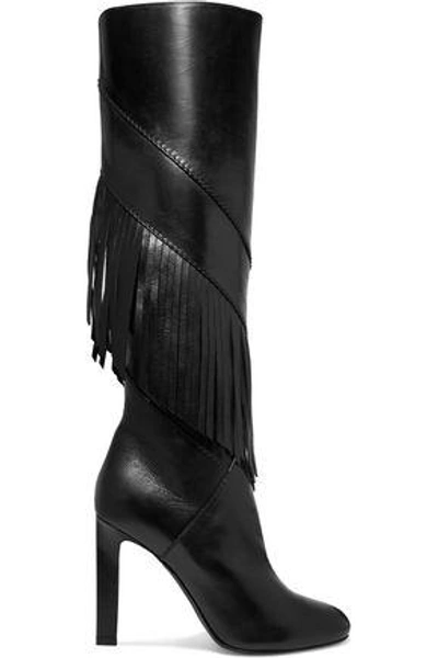 Saint Laurent Grace Fringed Leather Knee Boots In Black