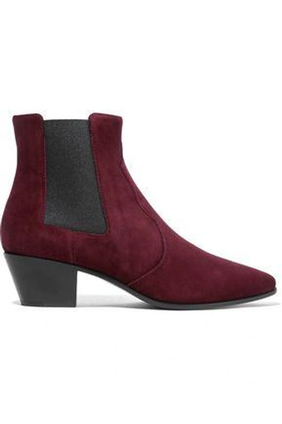 Saint Laurent Suede Ankle Boots In Burgundy