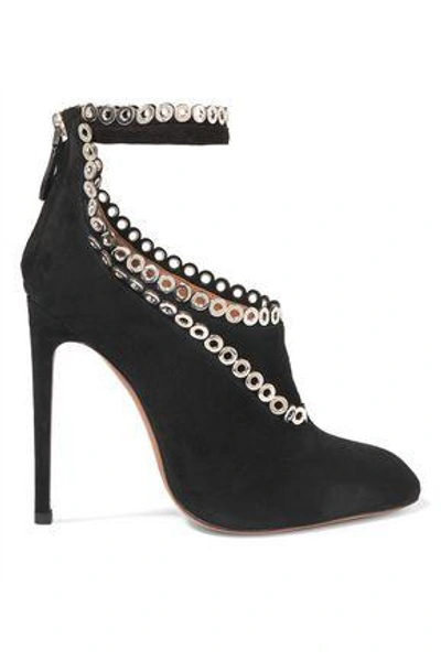 Alaïa Woman Eyelet-embellished Cutout Suede Ankle Boots Black