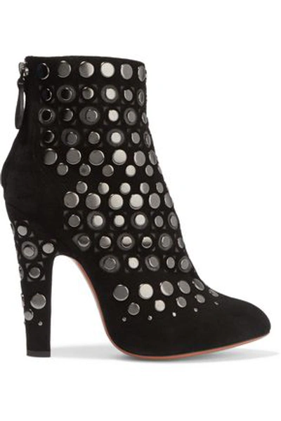 Alaïa Embellished Laser-cut Suede Ankle Boots In Black