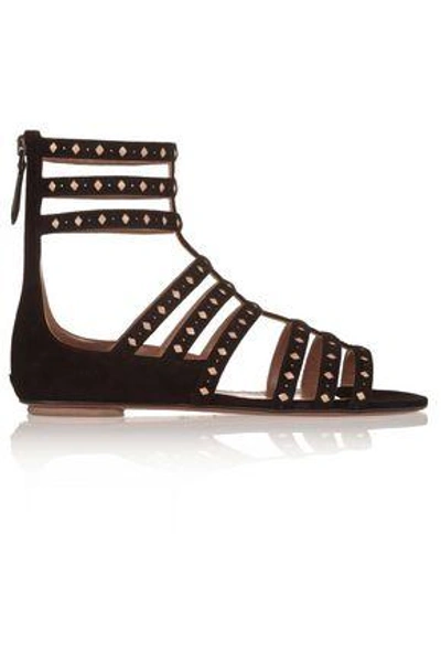 Alaïa Laser-cut Suede And Leather Sandals In Black