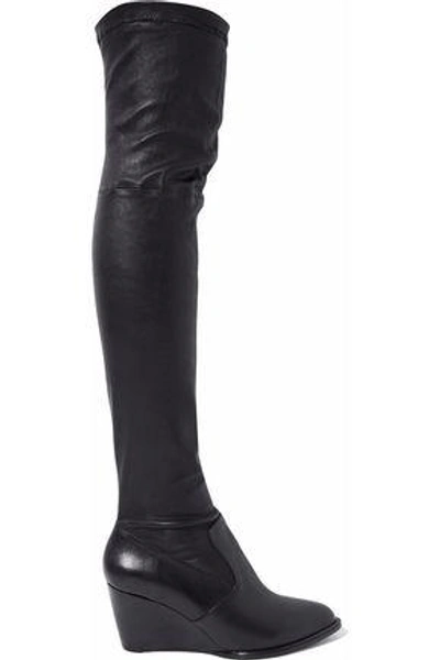 Robert Clergerie Stretch-leather Wedge Over-the-knee Boots In Black