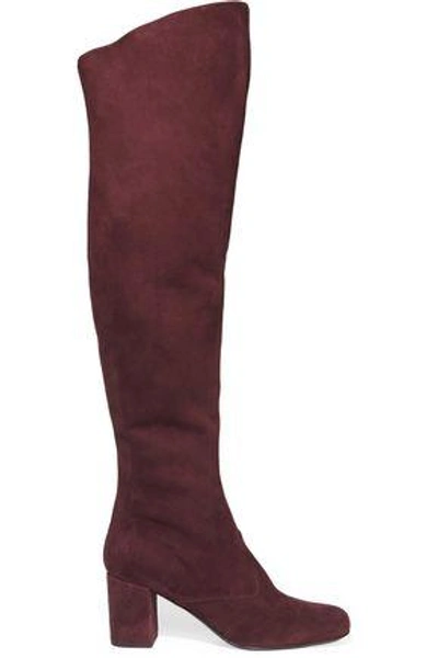 Saint Laurent Bb Suede Over-the-knee Boots In Burgundy